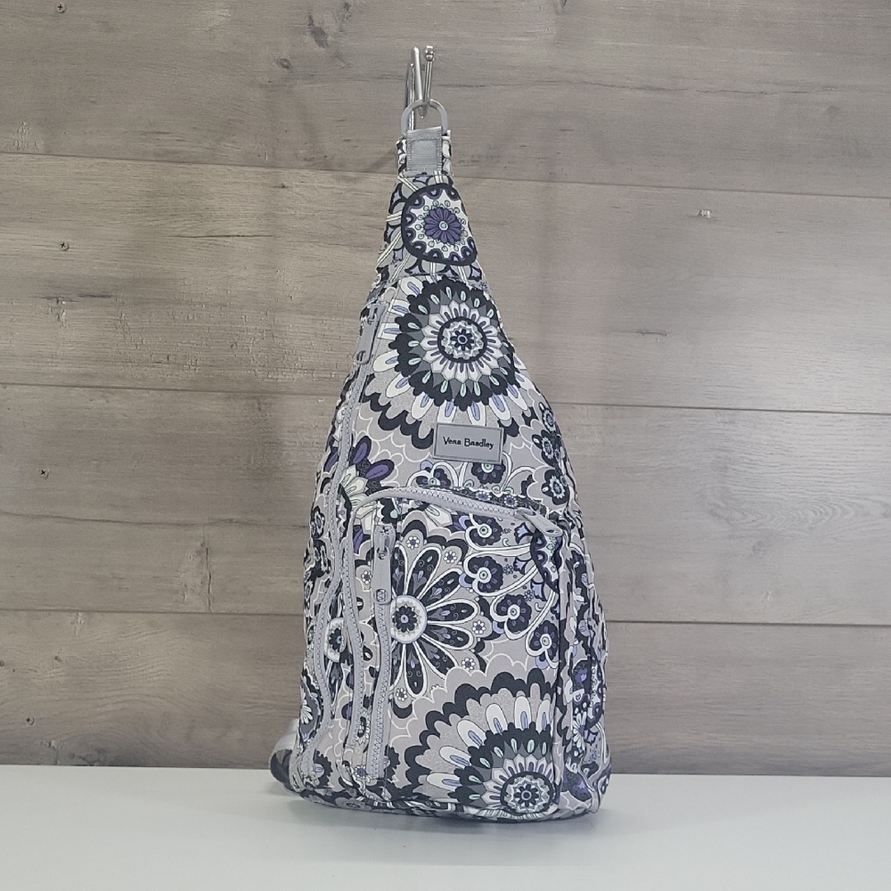 Vera Bradley Floral Nylon Sling Bag in Gray & Purple